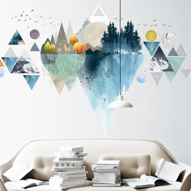 Nordic ins style Triangle Dreamy Mountain Wall Stickers Living room Bedroom Vinyl Wall Decals Creative Home Decor Original Picture - Shop at LoveMi