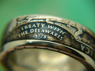 The U.S. And Delaware Treaty Howling Wolf Carved Ring Of Dollar 1778 Coin