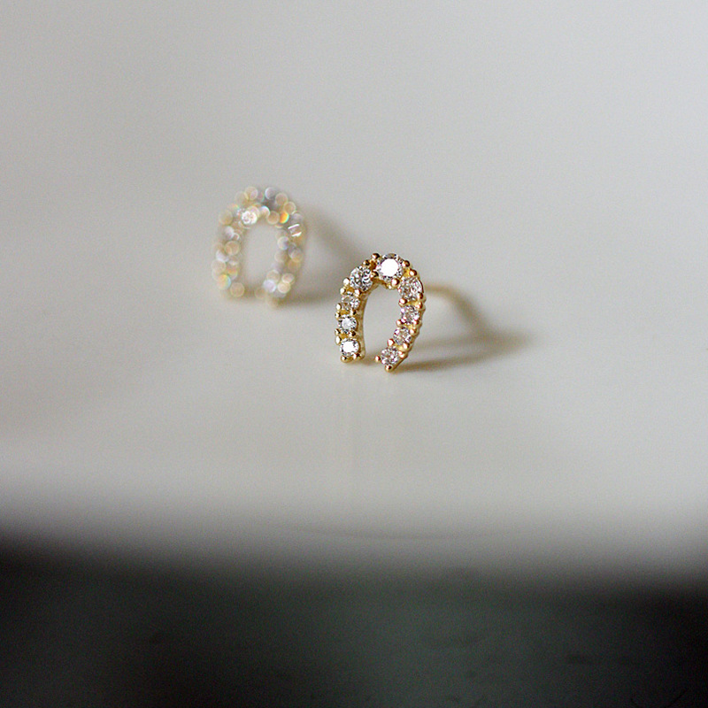 925 Sterling Silver 14K Gold Plated Earrings Full Of Diamonds And Micro Inlaid Zircons Lucky Horseshoe U Shape