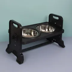 Height Adjustable Dining Table Cat Small Dog Dining Table Double Bowl Stainless Steel Dog Basin - Black - View 1