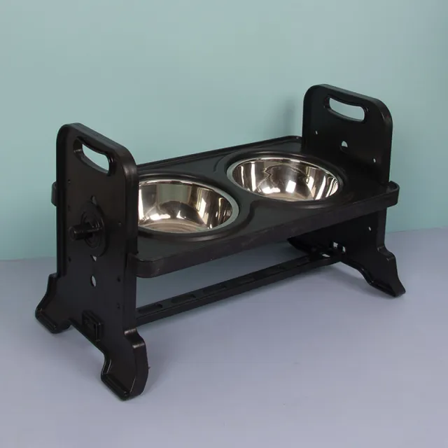 Height Adjustable Dining Table Cat Small Dog Dining Table Double Bowl Stainless Steel Dog Basin Black - Shop at LoveMi