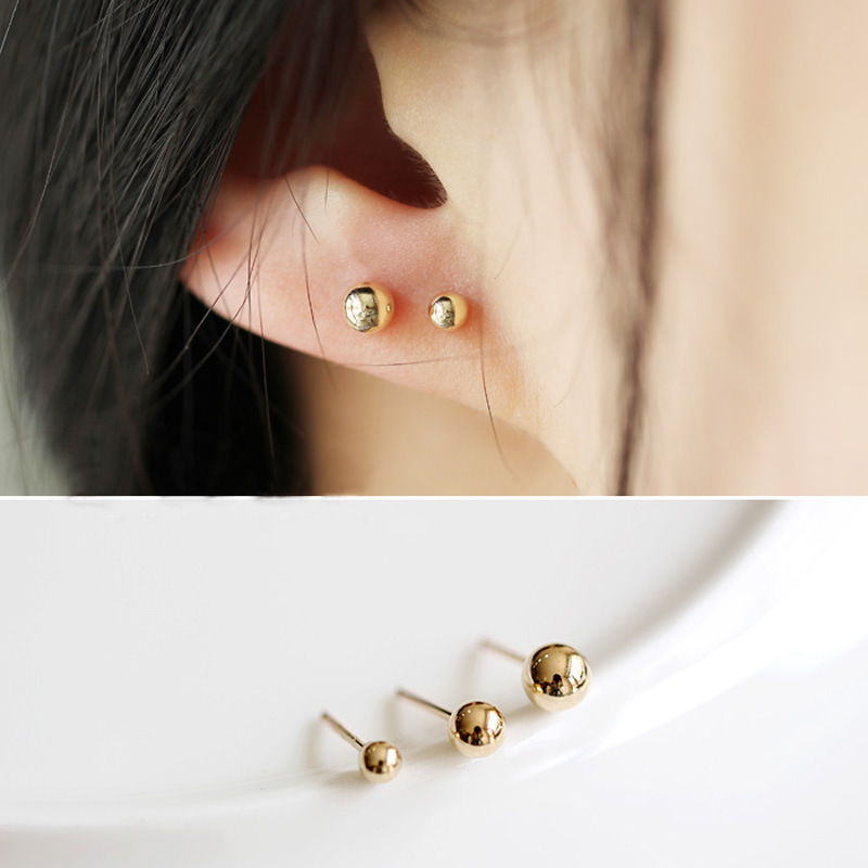 S999 Sterling Silver Earrings Men And Women Ear Stick Ear Acupuncture Simple Glossy Peas Small Round Bead Earrings