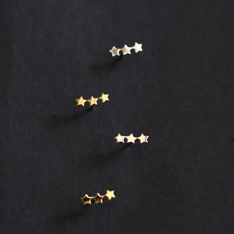 Sterling Silver Plated 14K Gold Little Star Cute Mini All-match Ear Jewelry