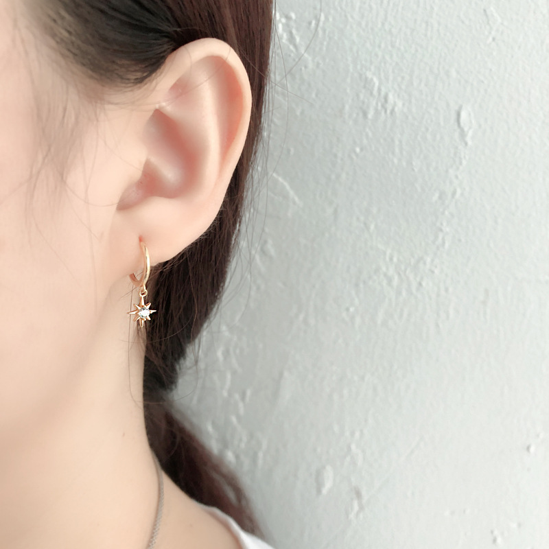 European and American Octagonal Star Earrings Wild Star S925 Sterling Silver INS Star Diamond Small Sun Earrings