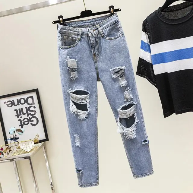 Korean Denim Harlan Cropped Pants Blue - Shop at LoveMi