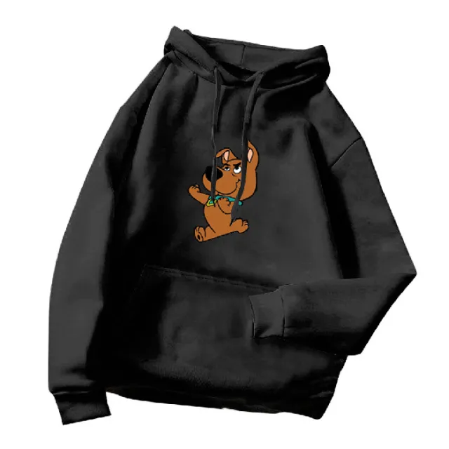 Printed Versatile Loose And Thin Casual Hooded Sweater Black - Shop at LoveMi