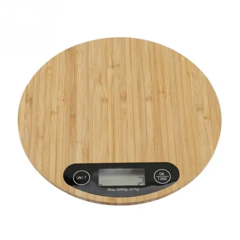 Bamboo Panel Electronic Kitchen Scale Big Round Baking Gram