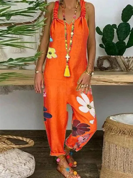 Spot Explosion Style Loose Casual Large Size Printed Siamese Bib Orange - Shop at LoveMi