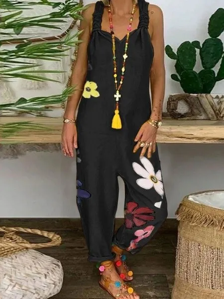 Spot Explosion Style Loose Casual Large Size Printed Siamese Bib - Black
