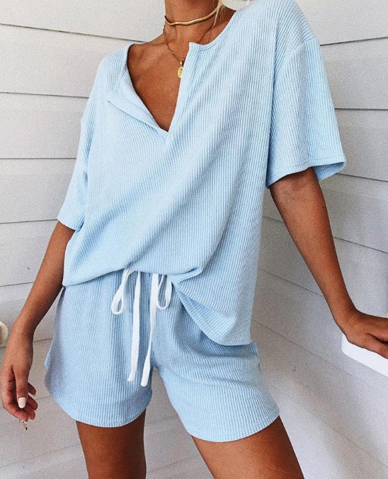 Striped Pit Strip Home Service Pajamas Set