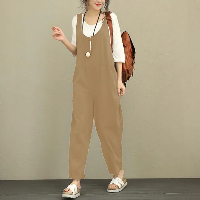 New Style Bib Pants Fat Size Women's Loose Casual Pants Bib Trousers Khaki - Shop at LoveMi