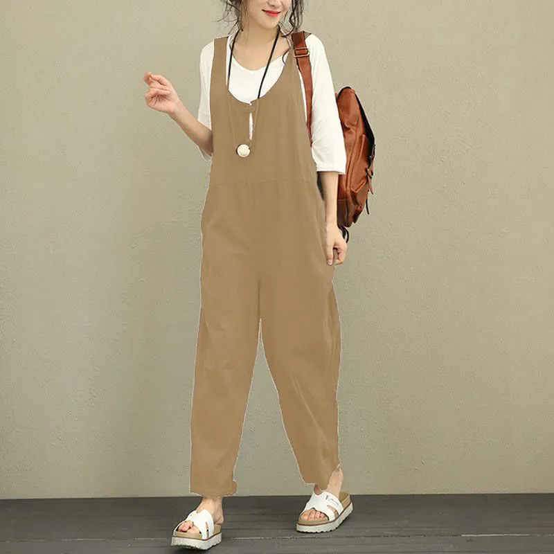 New Style Bib Pants Fat Size Women's Loose Casual Pants Bib Trousers - Khaki