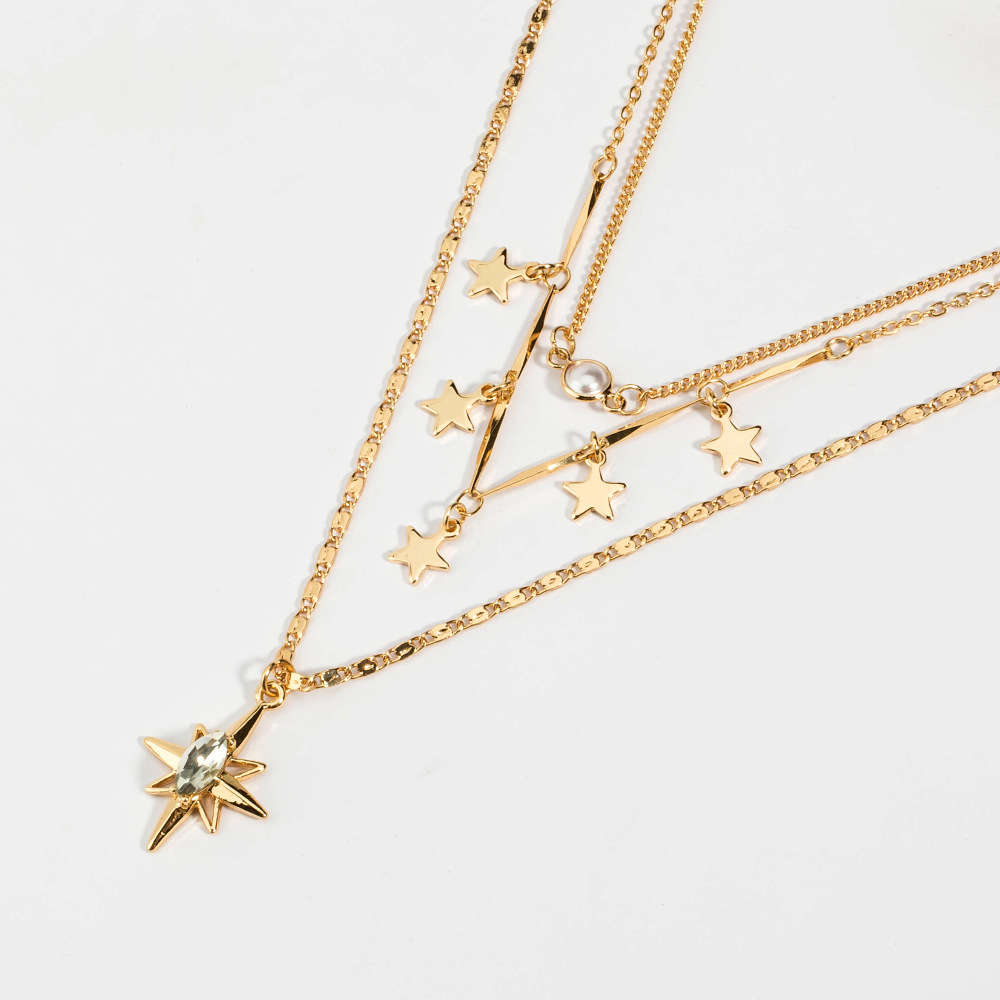 Personality Six-Pointed Star Diamond Multi-Layer Necklace