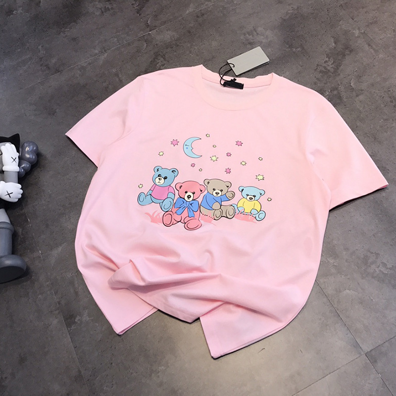 A Drop Hair Korean Style  And Sweet Student Bear Print Short-Sleeved Female T-Shirt  