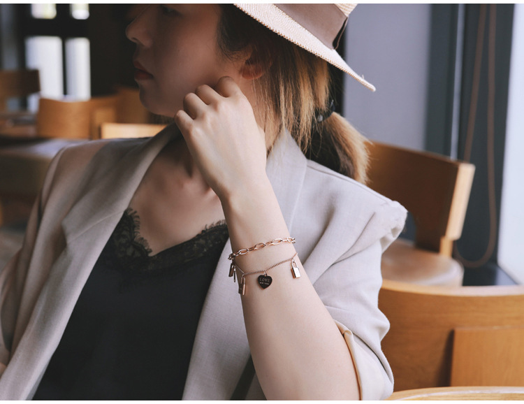 Titanium Steel Double Layer Design Concentric Lock Love Bracelet Women