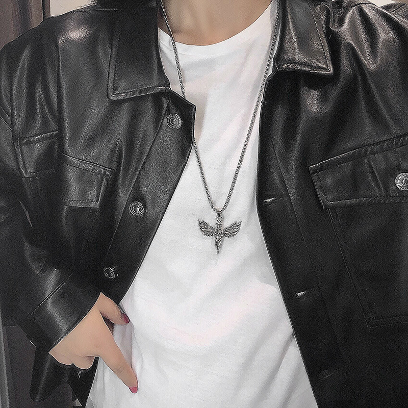 Titanium Steel Necklace Angel Wings Personality Jump Di Couple Necklace