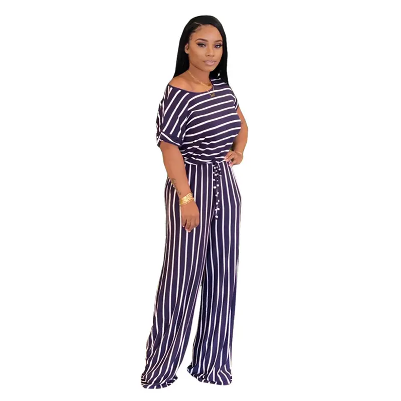 Sexy Women's Loose Print Striped Jumpsuit