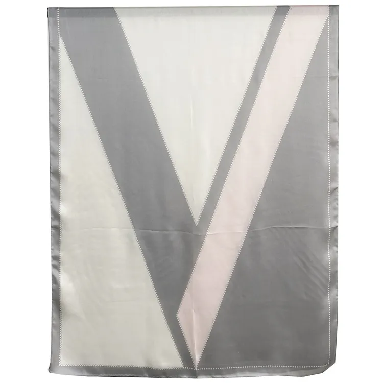 Silk Scarf Women Spring, Summer, Autumn And Winter George Satin Silk V-Shaped Scarf Long Shawl Dual-Use Factory - Grey