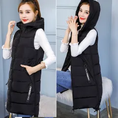 Korean Style Mid-Length Over-The-Knee Loose Waistcoat - Black - View 1