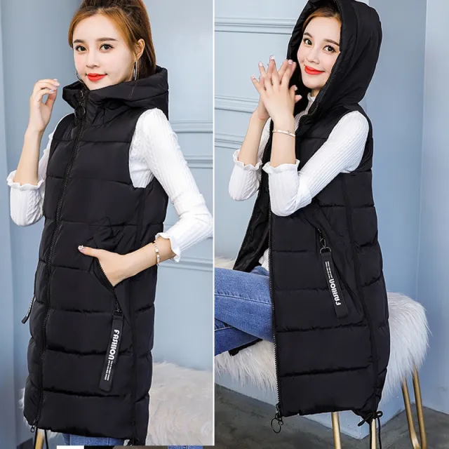 Korean Style Mid Length Over The Knee Loose Waistcoat Black - Shop at LoveMi