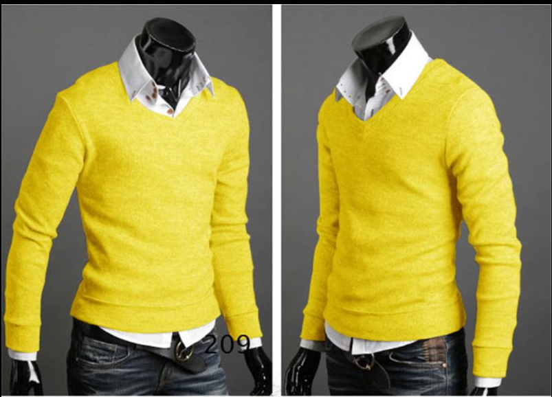 Spring And Autumn Foreign Trade Men'S Clothing New Style British Retro Style Self-Cultivation Sweater Men'S V-Neck Bottoming Shirt