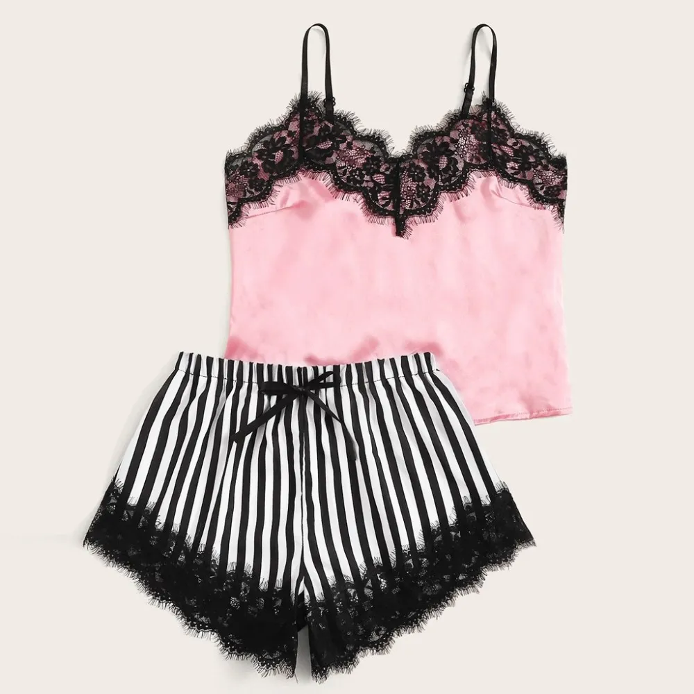 Midnight Charm Sexy Lingerie Lace Home Set - Stripe