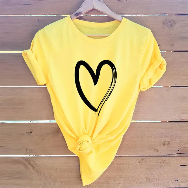 Love Print Short Sleeve T Shirt Casual Blouse Yellow - Shop at LoveMi