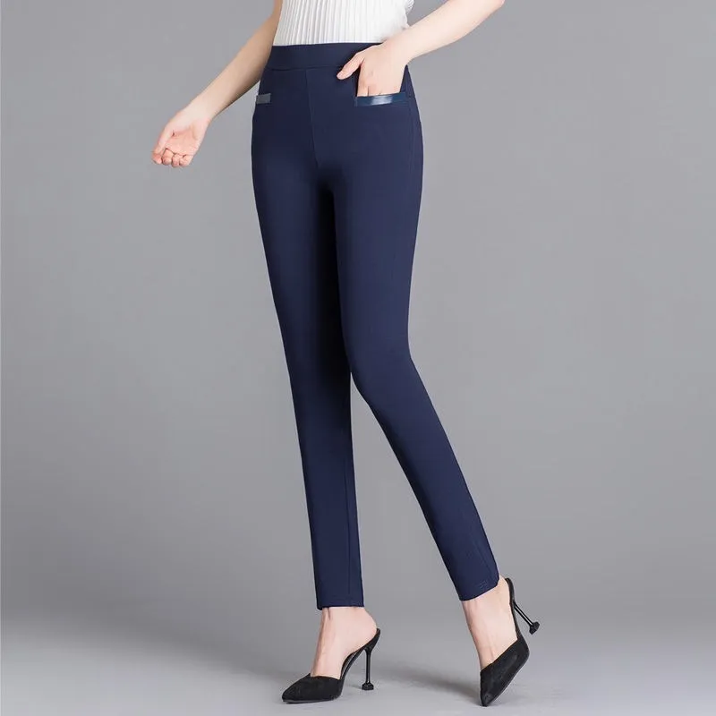 Women's Plus Size Elastic Casual Outer Wear Leggings - Blue