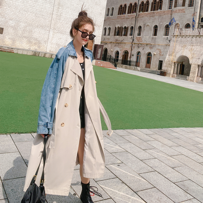 Over-The-Knee Windbreaker Women'S Mid-Length  Loose Waist Casual Coat Jacket Trend