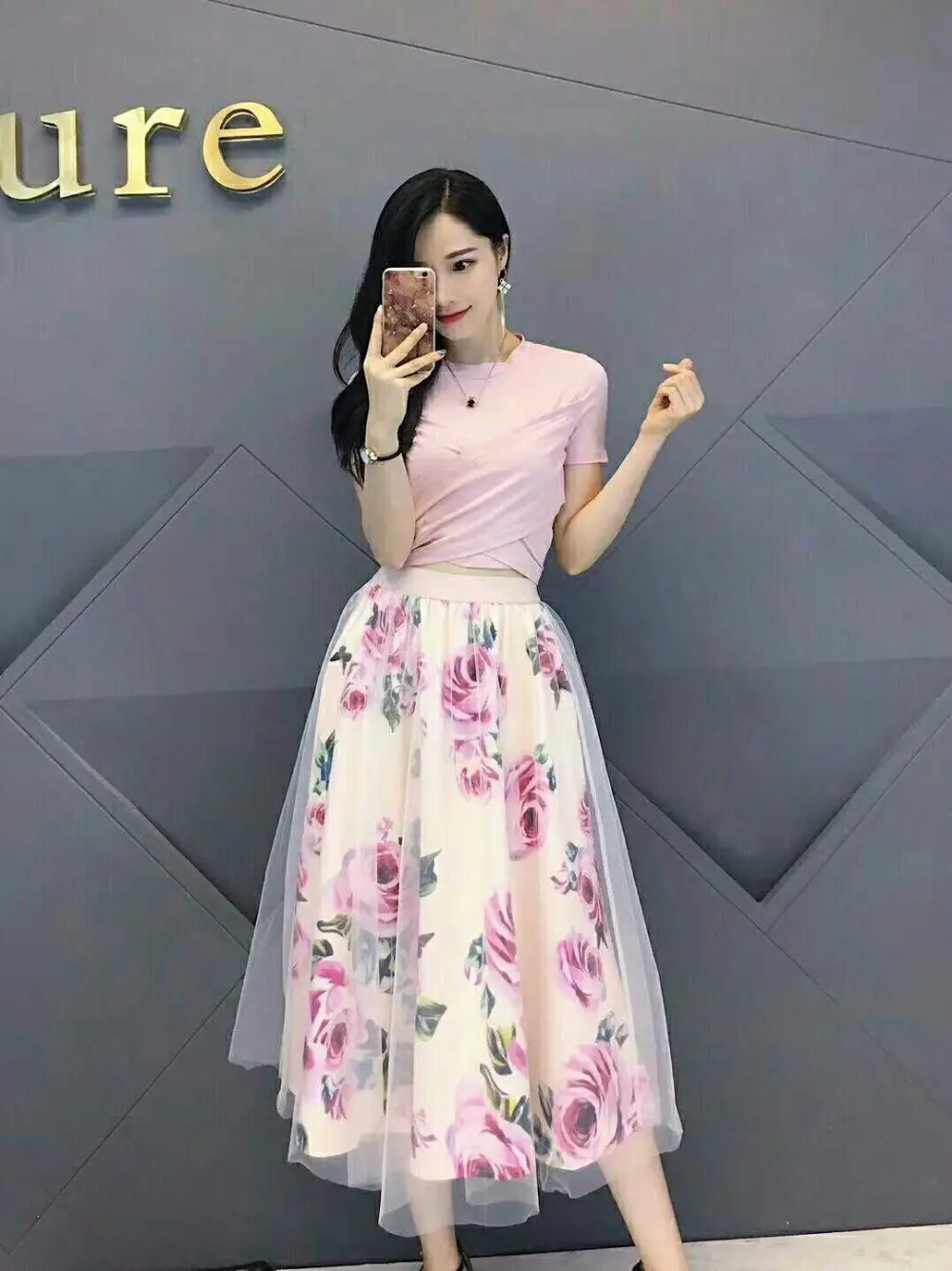 Women Irregular T Shirt Mesh Skirts Suits Tops Vintage