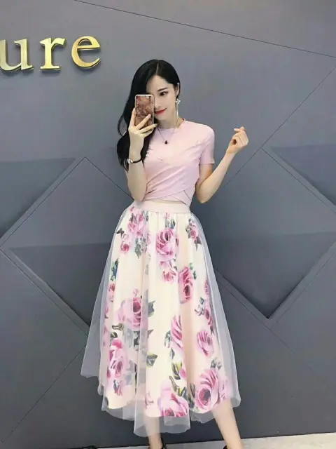 Women Irregular T Shirt Mesh Skirts Suits Tops Vintage