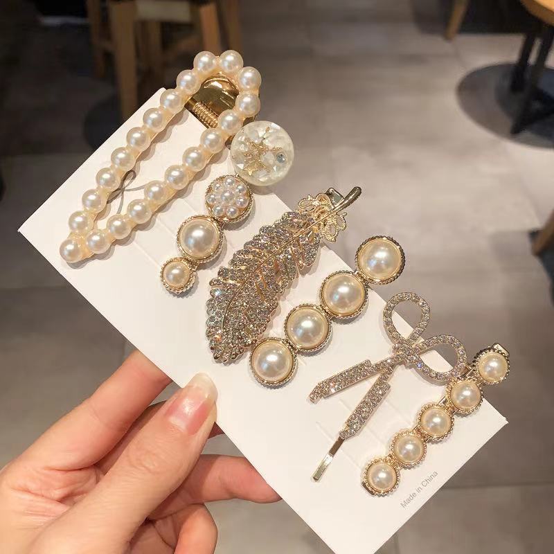 Cross-Border Pearl Hairpin Set Korean Version Of The Word Headdress Bangs Clip Sen Fairy Side Clip Back Head Hairpin
