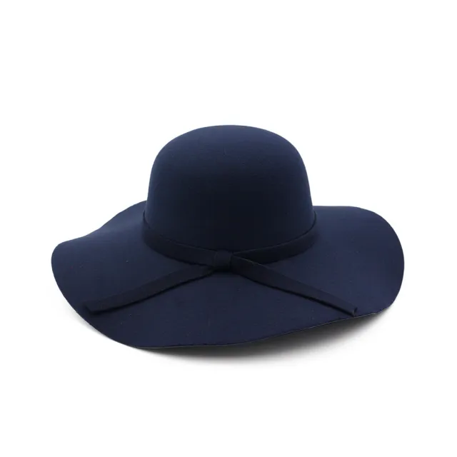 Stylish Woolen Dome Hat With Big Wavy Edges Navy - Shop at LoveMi