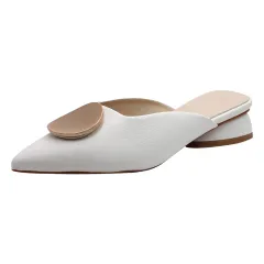 Baotou Semi-drag Sandals Ladies Pointed Flat Bottom Lazy Outer Wear - White - View 1