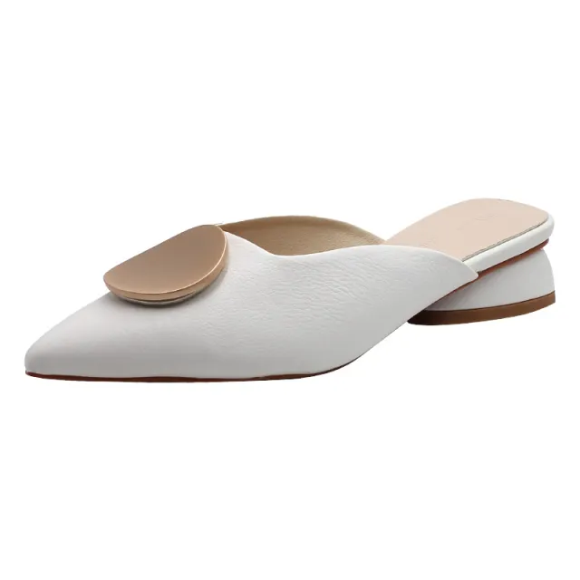 Baotou Semi drag Sandals Ladies Pointed Flat Bottom Lazy Outer Wear White - Shop at LoveMi