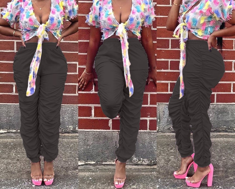 New European And American Fashion Women'S Pure Color Temperament Casual Mid-Waist Hip Pants