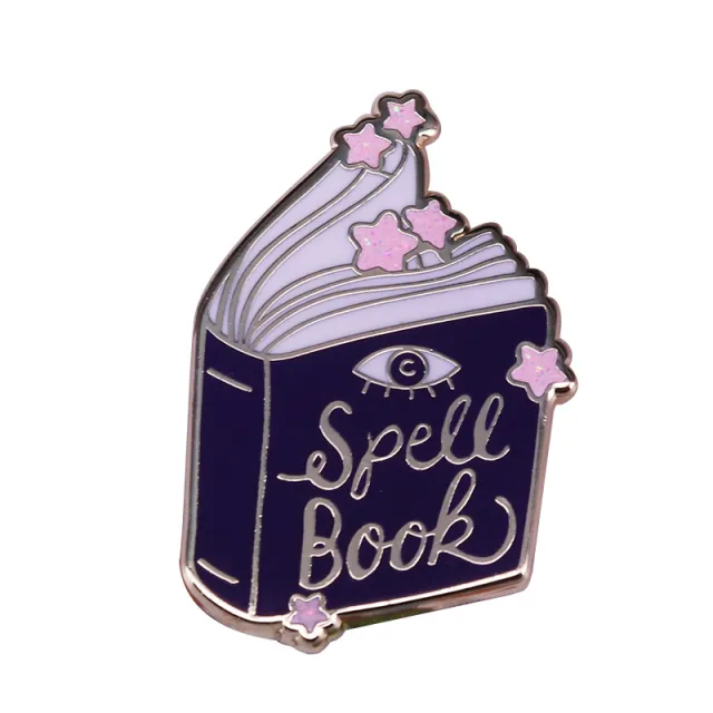 Magic Book Brooch Witchcraft Divination Lovers Badge With Glitter Star Decoration Gold - Shop at LoveMi