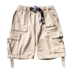 Mushibao Functional Wind Streamer Overalls Shorts Male Loose Ins Students Japanese Wild Summer Five-Point Pants Pants - Khaki - View 1