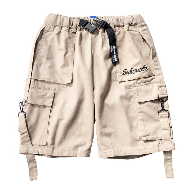 Mushibao Functional Wind Streamer Overalls Shorts Male Loose Ins Students Japanese Wild Summer Five-Point Pants Pants - Khaki