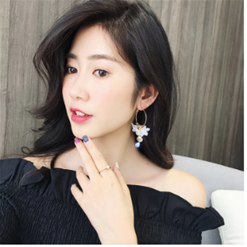 Korea Simple Earrings Flower Rhinestone Tassel Earrings