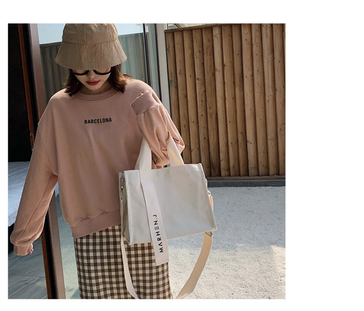 Creative New Canvas Bag For Women'S Leisure Large Capacity Single Shoulder Messenger Letter Simple Square Bag Korean Literature And Art Bag
