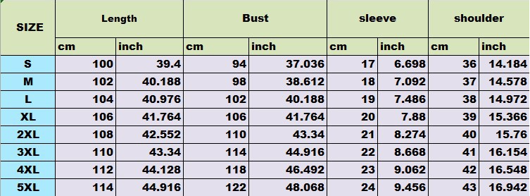 Dot print dress size chart