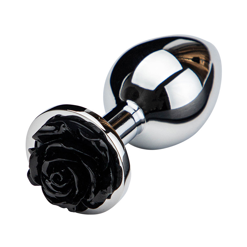 Rose Metal Anal Plug 3 Sizes Polished Mirror Finish Decorative Base Unisex Toy