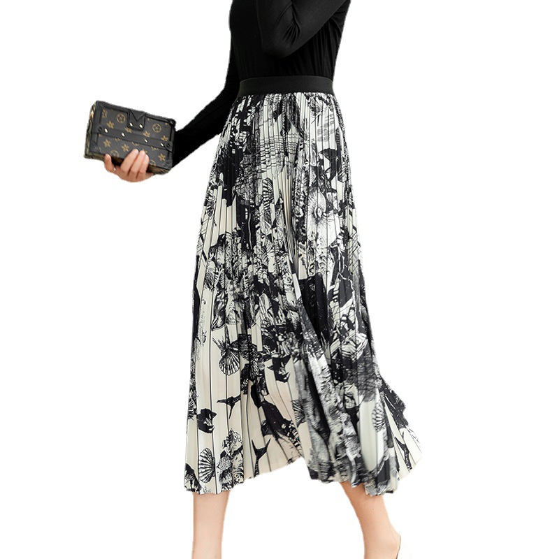 High-Waisted A-Line Slim Mid-Length Printed Skirt