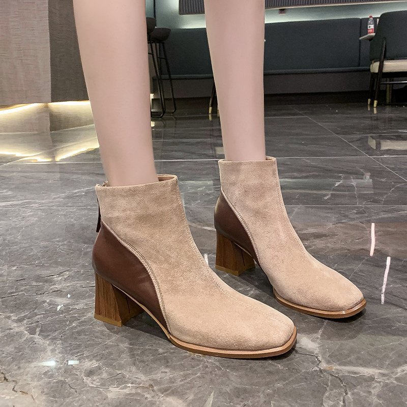 Women's Thick Heeled Short Boots Frosted And Velvet Pointed Martin Boots With High Heels
