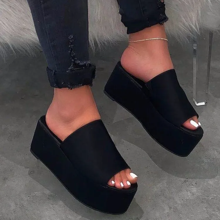 Summer Platform Sandals Leopard Print Women Sandal Flat Shoes Casual Women Peep Toe Black Platform Sandals - Leopard
