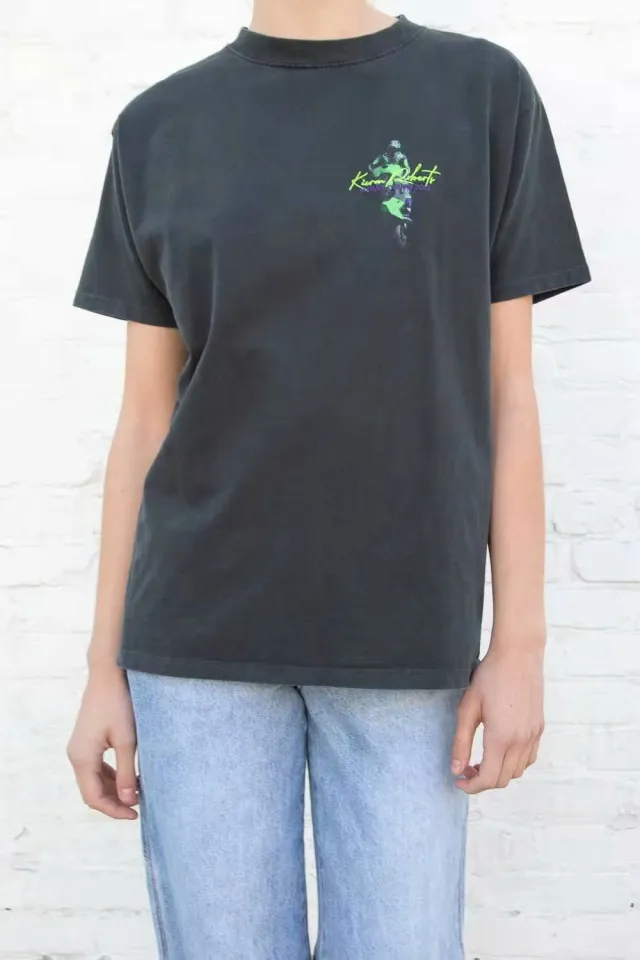 New European Style Printed Motorcycle Cotton Loose T Shirt Bm Top Women Black - Shop at LoveMi
