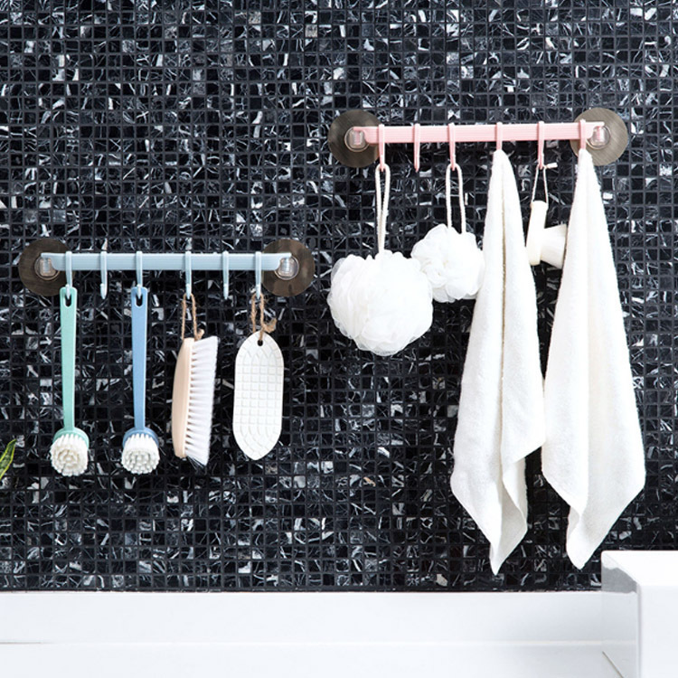 Strong Viscose Hook Kitchen Wall Hanging 6 Row Hooks Creative Bathroom Nail-Free Seamless Rack To Hang Balcony Clothes Hooks
