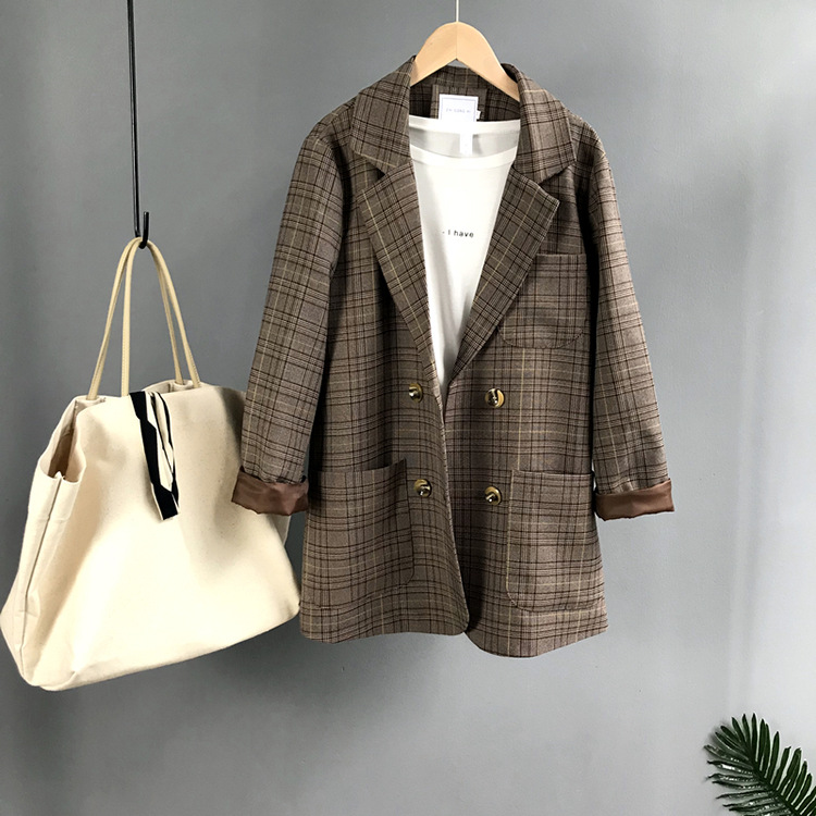 British Style Retro Plaid Small Suit Jacket Ladies
