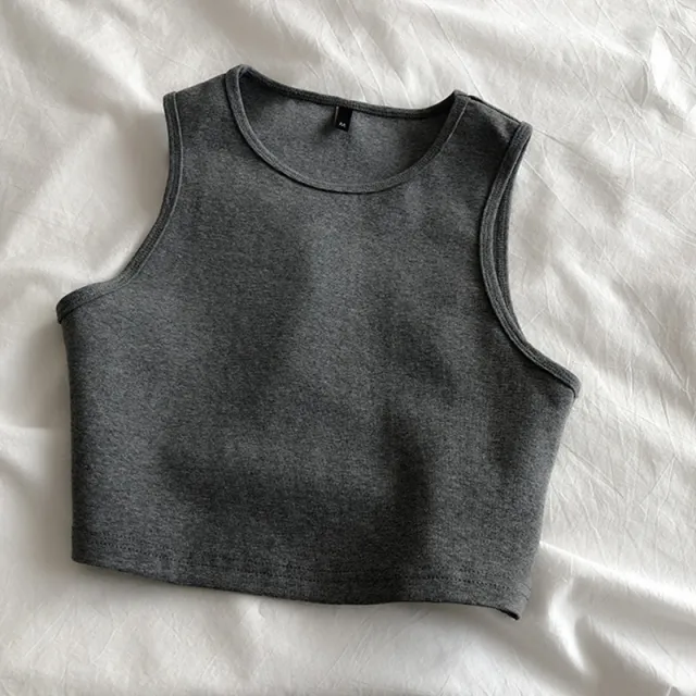 Foreign Trade Net Red Bm Wind Leaking Umbilical Vest New High Waist Slim Stretch Slim Short Sleeveless Bottoming Female Xia Lu Waist Gray - Shop at LoveMi